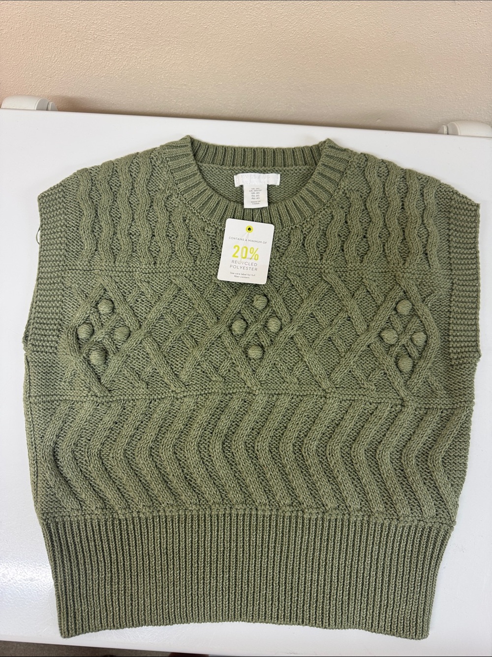 Pure US Cable Knit Sleeveless Sweater Vest - Olive Green